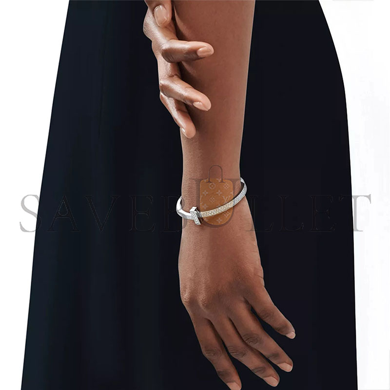 TIFFANY TT1 WIDE DIAMOND HINGED BANGLE IN WHITE GOLD 68127394